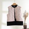 Early Spring 2025 Velvet Splicing Vest Retro Loose Crew Neck Jacquard Button Top