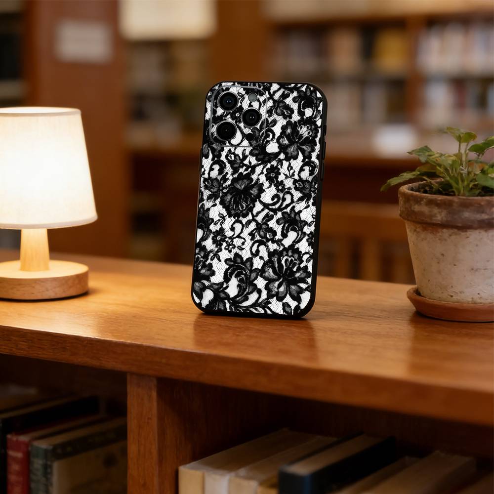 

Vintage Lace Phone Case For Phone Case For iPhone 17, 16,15,14,13,12,11 Plus,Pro Max, Others Soft Black Cover iPhone15Plus