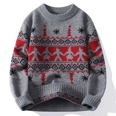 Strickpullover für Herren Rundhalsausschnitt Lockerer Schnitt Leichter Pullover Herren Freizeit Zopfmuster Kabelstrick Pullover für Weihnachten
