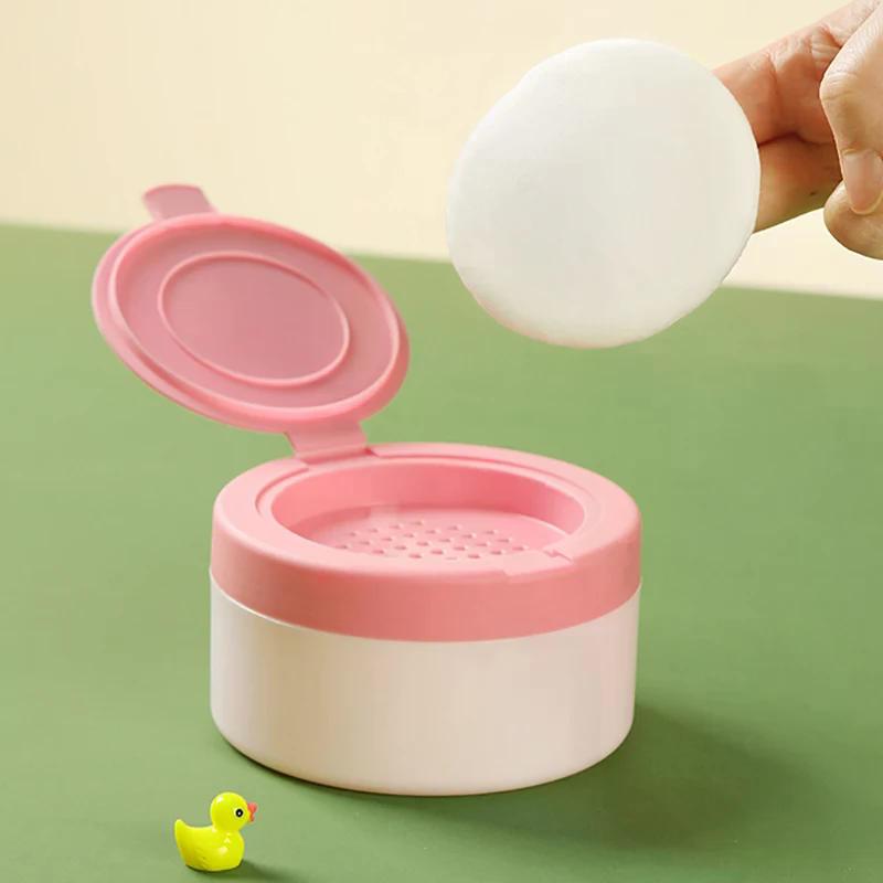 Portable Baby Body Powder Container with Powder Puff Safety Newborn Storage Box Cosmetic Puff Holder for Baby Care