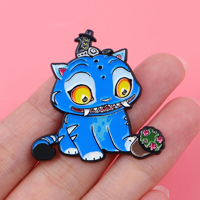 Happy Blue Cat Enamel Pin Fantasy Hunter Team Brooches Woman Men Backpack Accessories Bags Badge Lapel Jewelry Accessories Gift