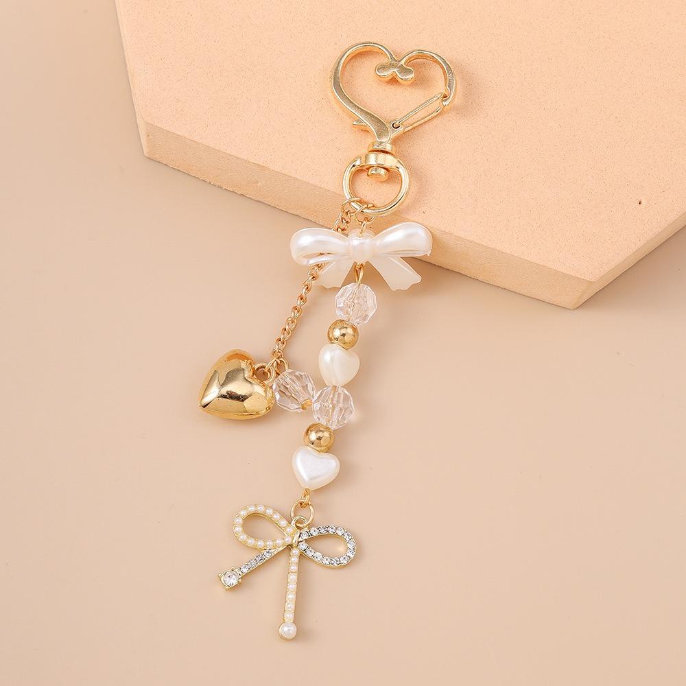 DIY Rhinestone Pendant Zinc Zinc Alloy Bag Charm Trendy Pearl Bow Keychain  Bag Ornament