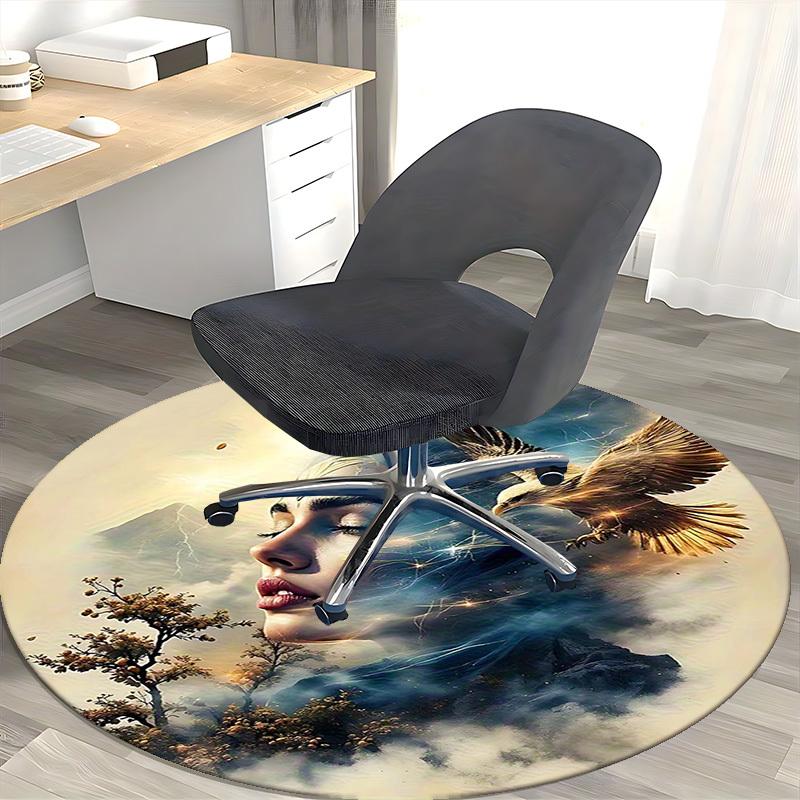 1pc Anime Design Round Carpet Office Chair Mat, Non Slip Rug for Home Decor, Living Room, Bedroom, Game Room, Festival Gift