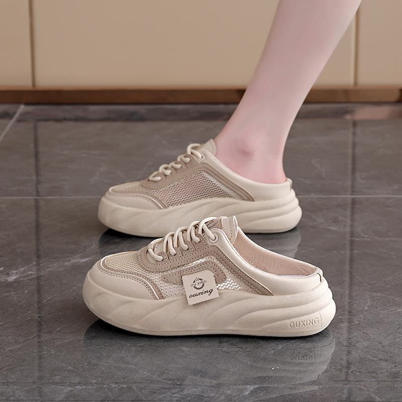 Soft-soled little white shoes women's popular 2025 summer new fashion mesh breathable student slippers women's outer wear 6681