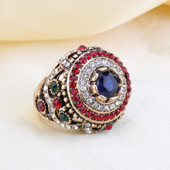 Women's Luxury Round Colorful Rhinestone-Inlaid Finger Ring Party Jewelry Gift