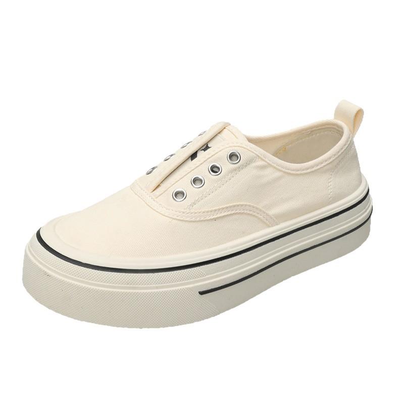 Ein-Pedal-Canvas-Schuhe Damen 2025 neu Frühling dünn atmungsaktiv vielseitig Lazy Shoes Low-Top Plateau lässige Board-Schuhe
