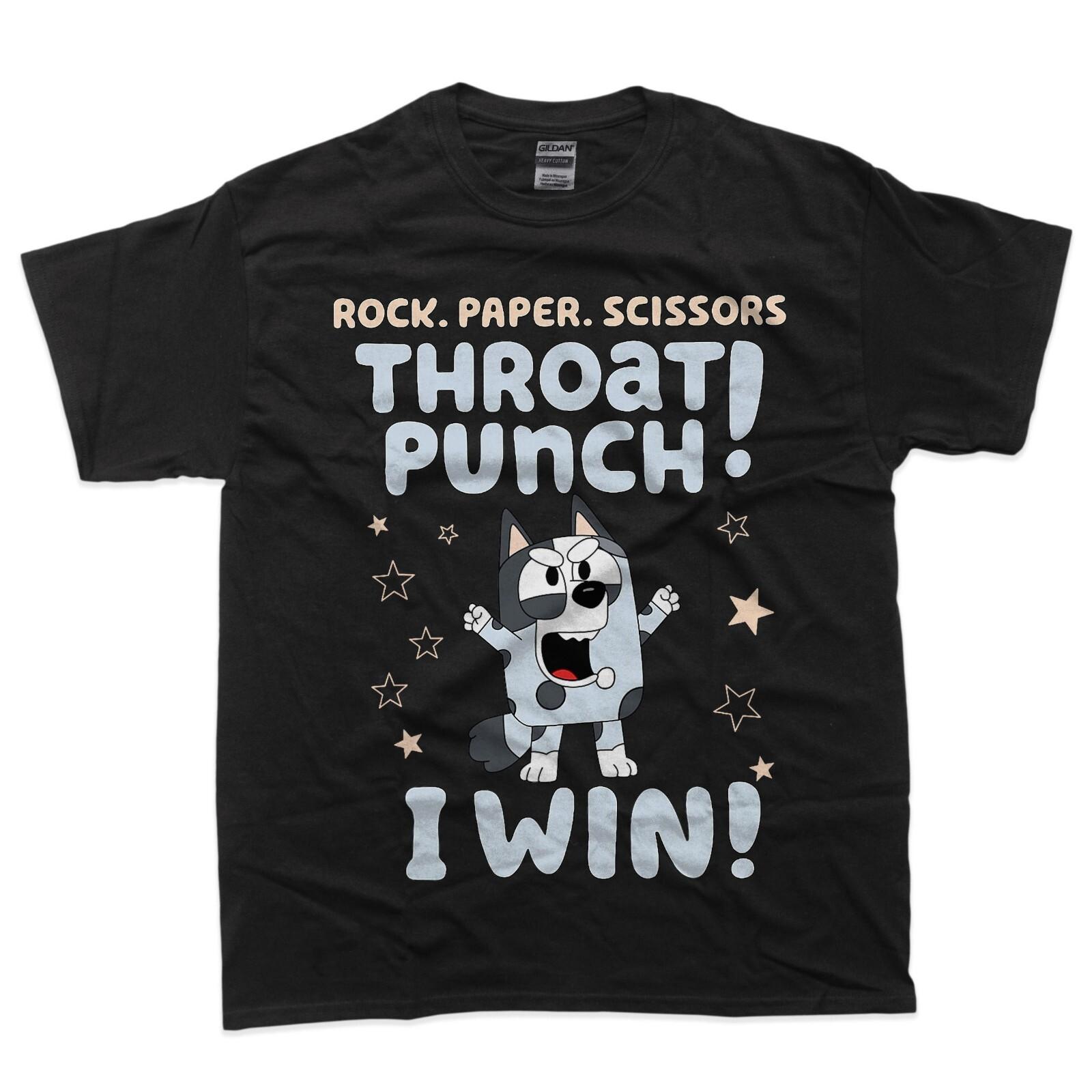 Muffin Rock Paper Scissors Throat Punch Blue Tan Heeler T-Shirt S
