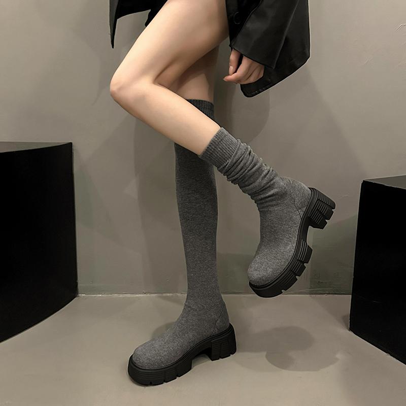 Fashion Design Stretch Fabric Platform High Heels Sock Over-the-Knee Boots Fashion Stretch Slim Long Booties