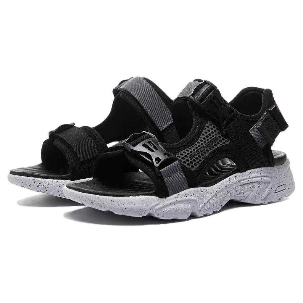 Skechers Stamina Streamer Fisherman Shoes Leather Fabric Fashion Lightweight Sandals Men Sandals Black Gray 237396-BKGY