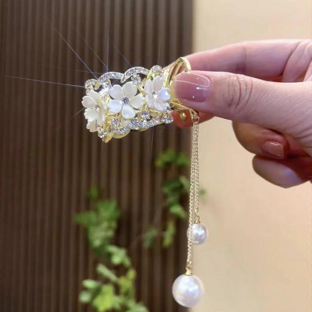 Internet Celebrity Taking Photo Ponytail Hair Claw with Rose Shape Shinning Hair Catch for Woman Teens High Ponytail Red