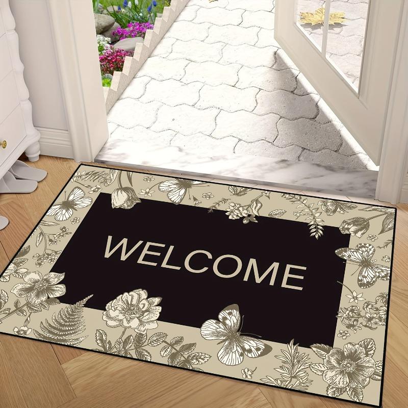 Flower Welcome Retro Doormats Entrance Non Slip Floor Mats Carpet Home Decor Indoor Outdoor Use Retro Home Decoration Rugs