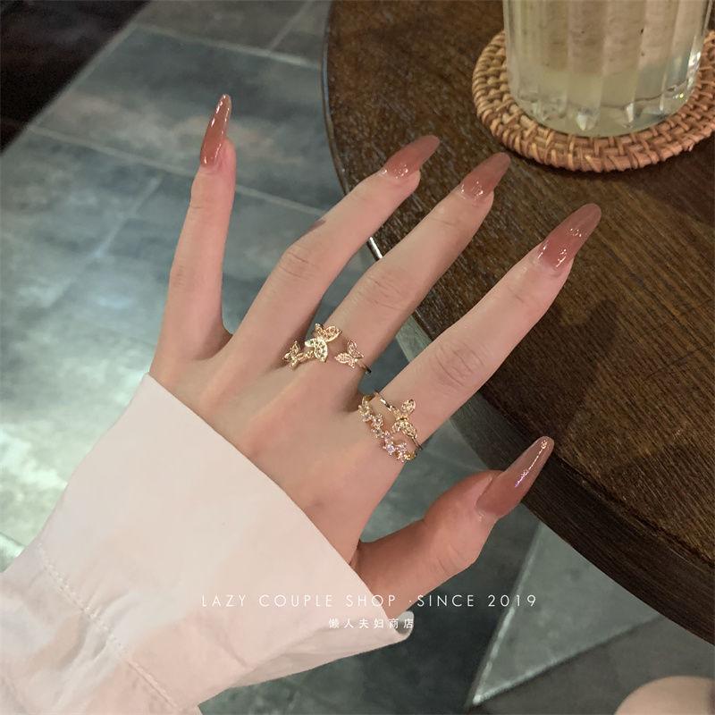 Light Luxury Butterfly Ring Women'S Cold Wind Niche Design Opening Adjustable Non-Fading Double-Layer Ring