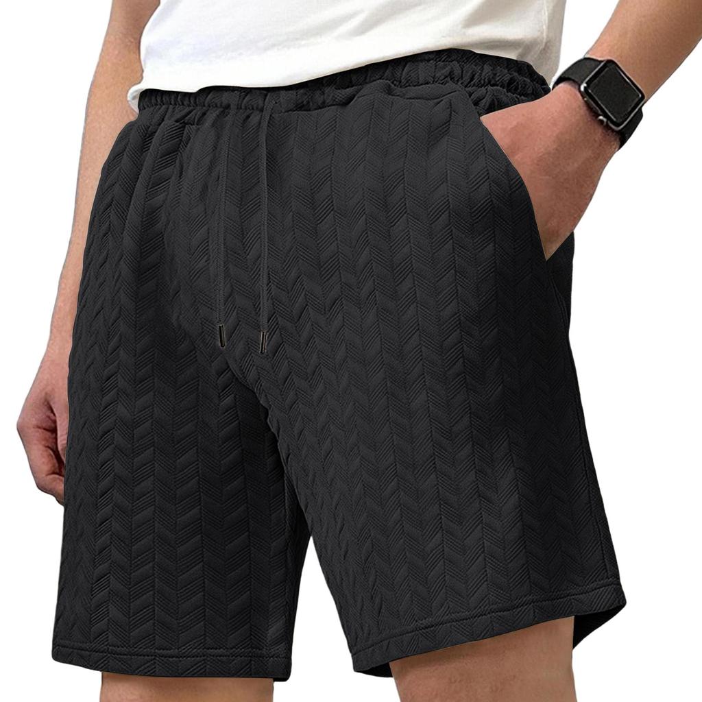 Men's Summer Casual Jacquard Knit Drawstring Shorts Lightweight Breathable Comfortable Fit with Side Pockets Suitable for Outdoor and Indoor Wear