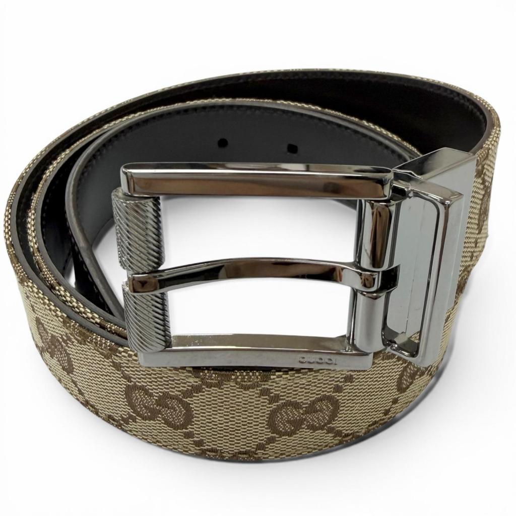Great GUCCI belt Silver pin buckle beige leather mens Used