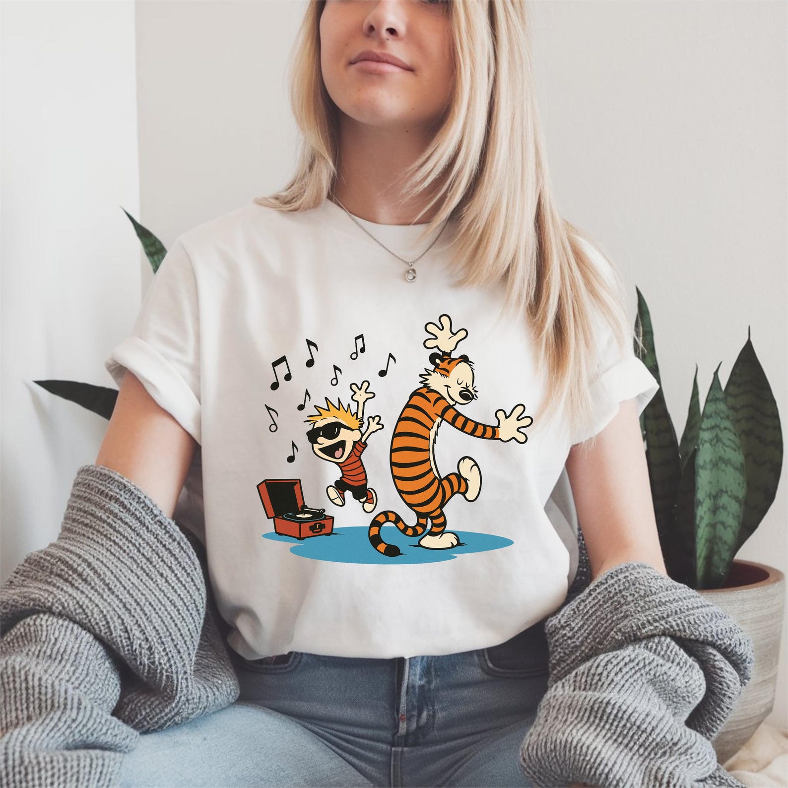 Calvin and Hobbes Graphic Tee: Unisex Cartoon Shirt, Music Theme 4XL