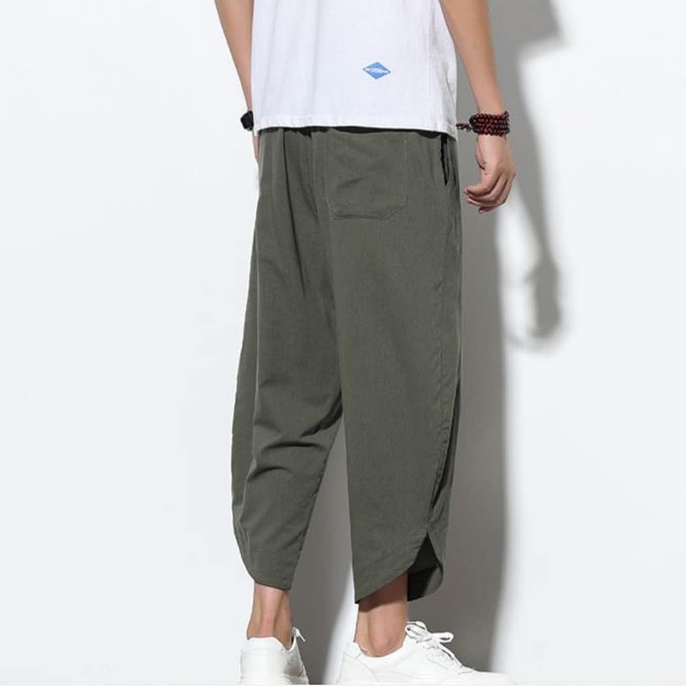 GUTHONG Summer Sarouel Plus Cropped Solid Tapered Adjustable Loose Casual Pants for and Size M Men's Pants, Wide-Leg Pants, Sizes, Length, Color,