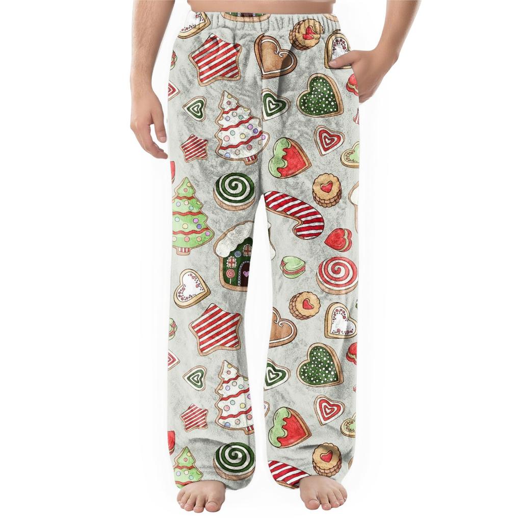 Men's Flannel Pocket Casual Pants, Printed Pocket Casual Pants, Home Sleeping Pants