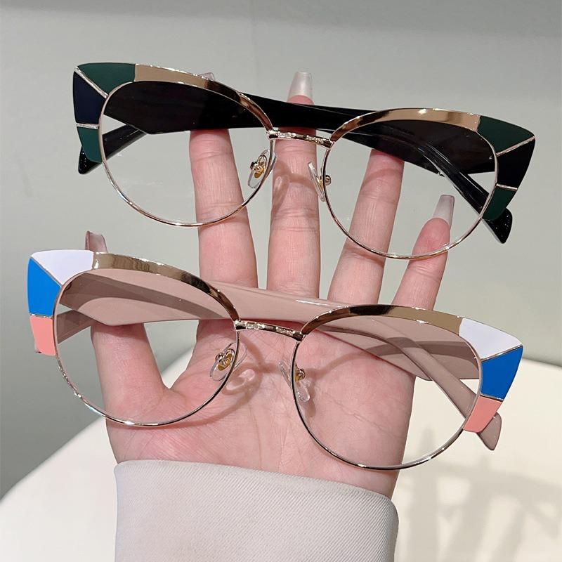 Europe and America Cat Eye Frame Anti-Blue Light Glasses Men Women Fashion Piece Together Color High Definition Eyeglasses