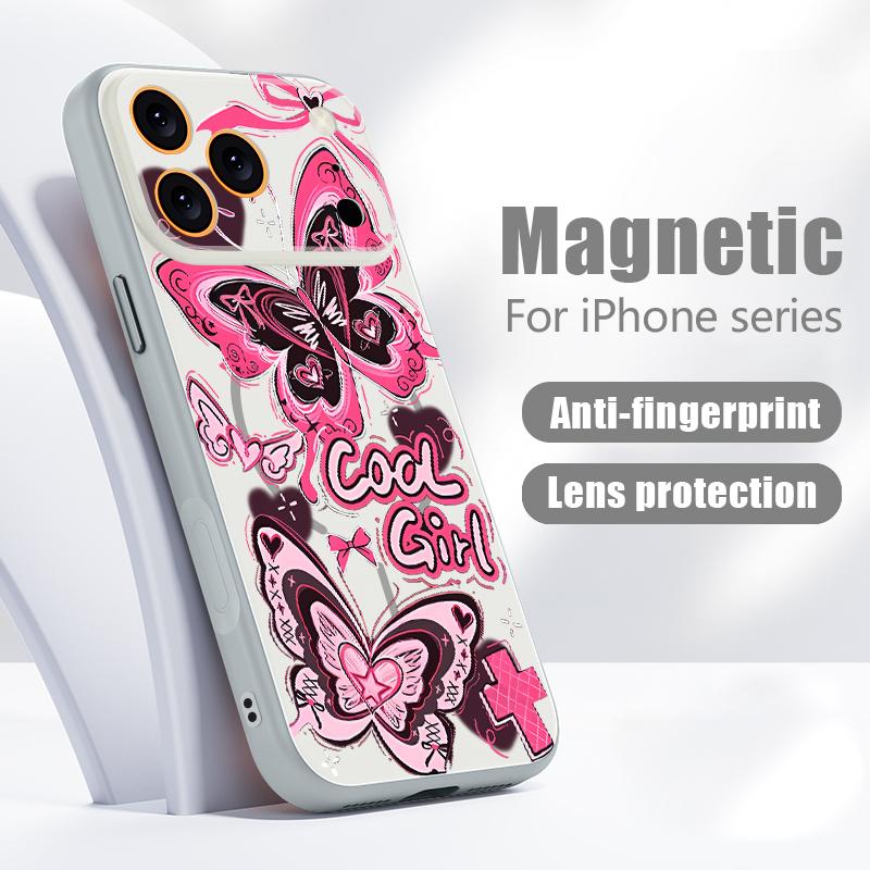 Cool Girl Butterfly Painting For iPhone 17 Pro Max Funda iPhone 16 15 14 13 Pro Max Skin Feeling Magnetic For Magsafe Shockproof Bumper Cover