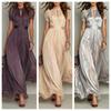 Rochie de Petrecere Maxi Lungă Vintage din Dantelă Solidă Linie A cu Mâneci Bufante de Vară, Gât Rotund, Talie Înaltă, Fustă Plisată, Largă, Elegantă