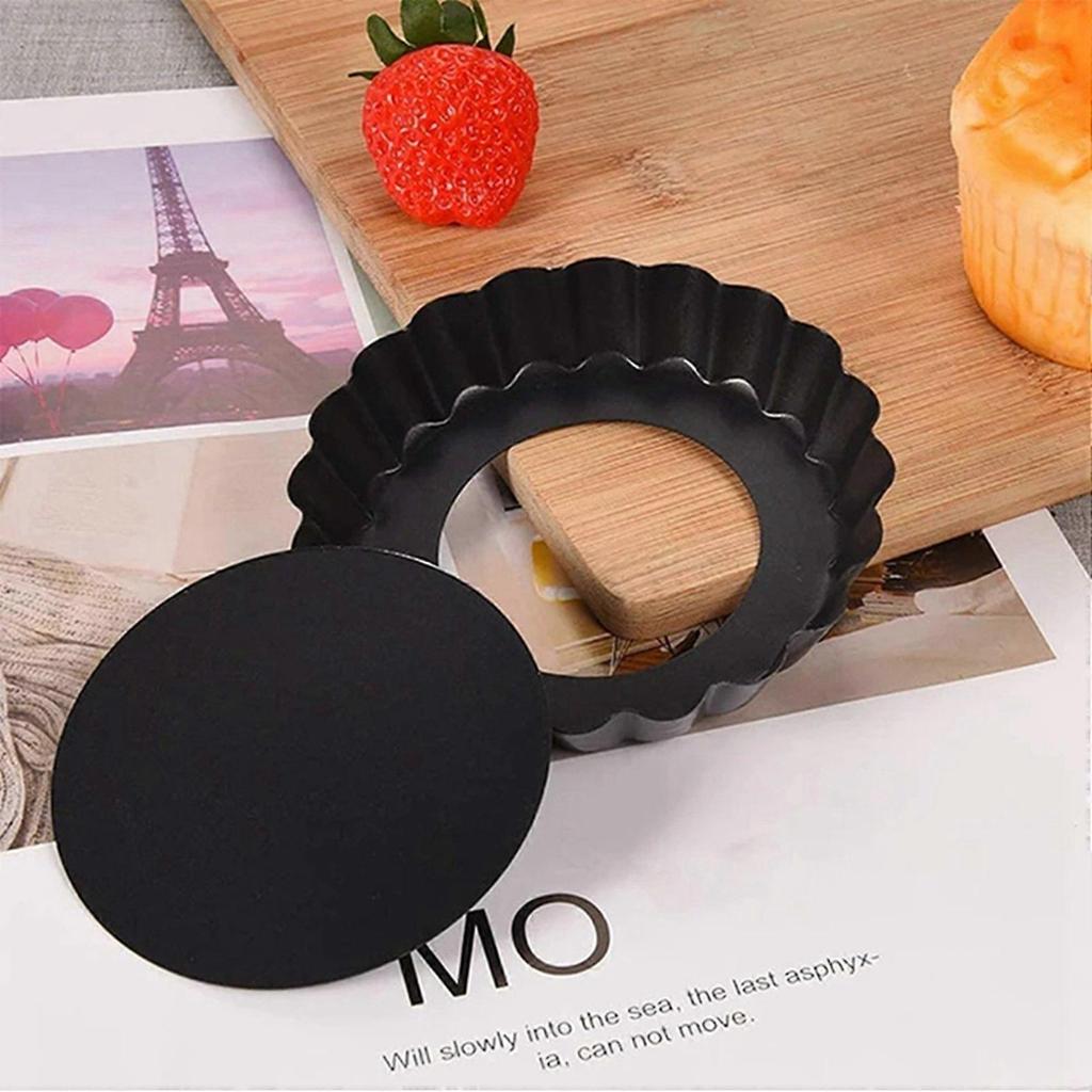 12Pcs 4In/10cm Mini Pie Muffin Cupcake Pans Non-Stick Tart Quiche Flan Pan Mold Removable Loose Bottom Round Bakeware
