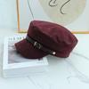 Autumn and Winter New Haijun Hat Simple Casual Versatile Flat Top Hat Belt Buckle Fashionable Wide Brim Show Face Small Painter Hat