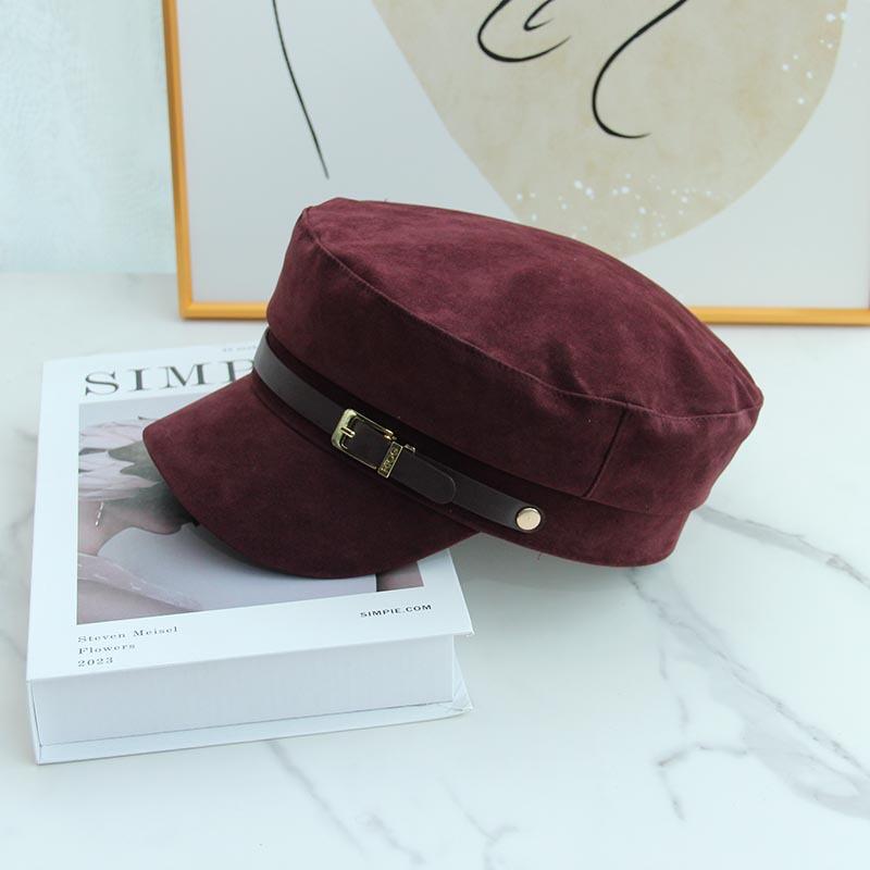 Autumn and Winter New Haijun Hat Simple Casual Versatile Flat Top Hat Belt Buckle Fashionable Wide Brim Show Face Small Painter Hat