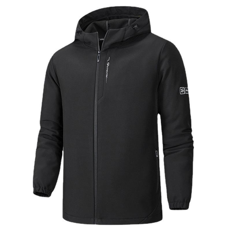 Autumn and Winter New Soft Shell Clothes Men's Light Business Casual Hooded Jacket Solid Color Waterproof Jacket