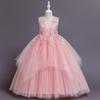 Vestido de Noche Exclusivo de Princesa con Flores de Lentejuelas para Actuaciones de Niñas