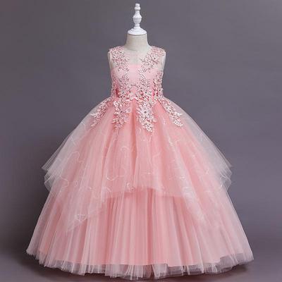 Exclusive Sequined Flower Princess Evening Dress for Girls' Performances