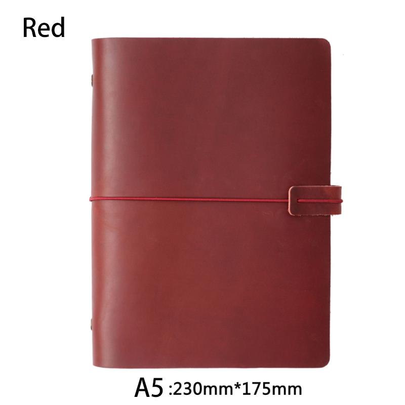 European Style A5 Size Loose-leaf Cowhide Notebook Genuine Leather Retro Daily Office Business Diary Handmade Notebook (Red,230mm*175mm*30mm&A5) красный