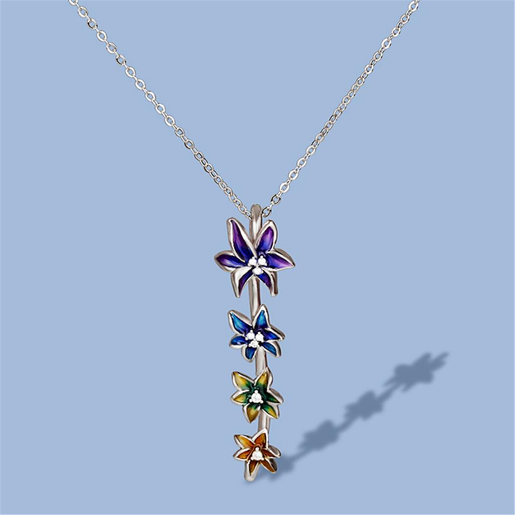 Japanese and Korean Popular Multicoloured Flower Pendants with Zircon Enchasing Glue Elegant Temperament Womens Necklace