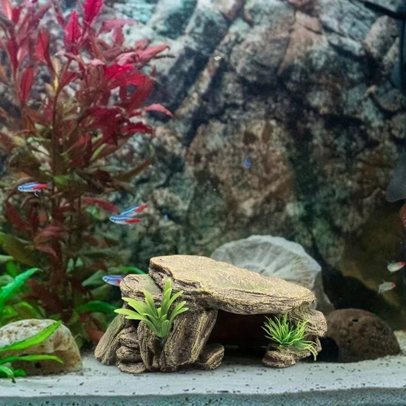 1 Stück Aquarium Schildkrötenbecken Dekoration Terrasse Künstlicher Unterschlupf Dekor Ornament Reptil Ruheplatz für Fische Wasserschildkröten Frösche Schildkröten