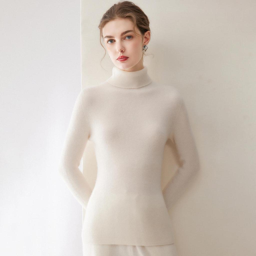 Women's Slim Fit High-Neck Pure Cashmere Sweater, Perfect for Autumn/Winter, Flattering Base Layer Knitwear by Consinee.