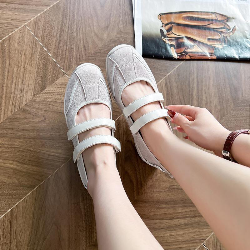 Cowhide Version~ Red Inner Height Increase Mary Jane Shoes for Women's New Versatile Shallow Mouth Simple Ballet Single Shoes for Women