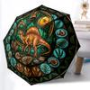 Dinosaur Glass Art Pattern Umbrella, Portable and Foldable Design, 8 Ribs, a Casual Accessory for Halloween, Christmas, and Birthday Gifts.