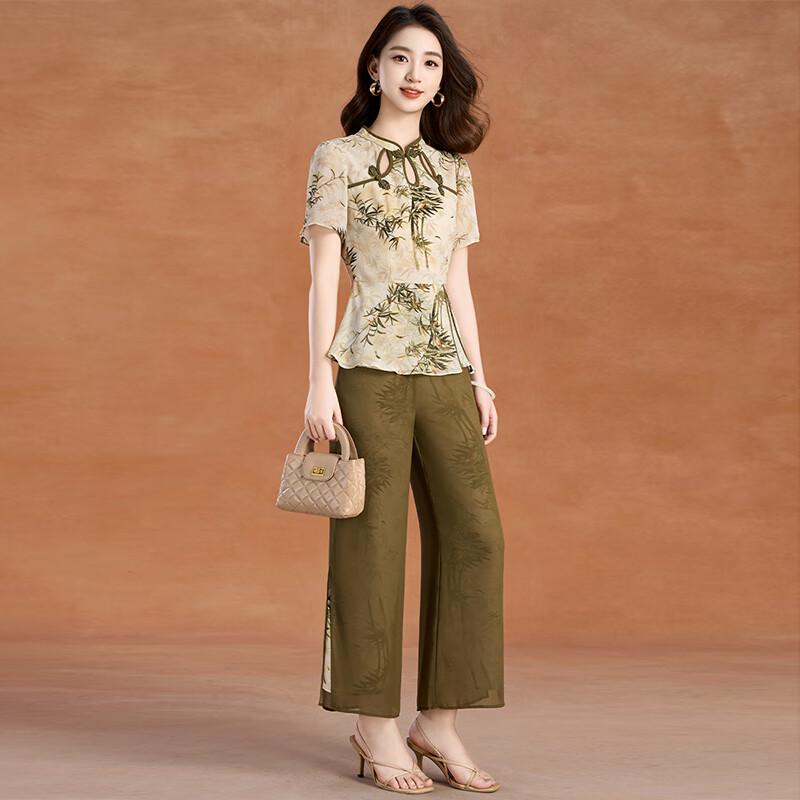 

Kebell Women s New Chinese Style Bamboo Print Two-Piece Set XL