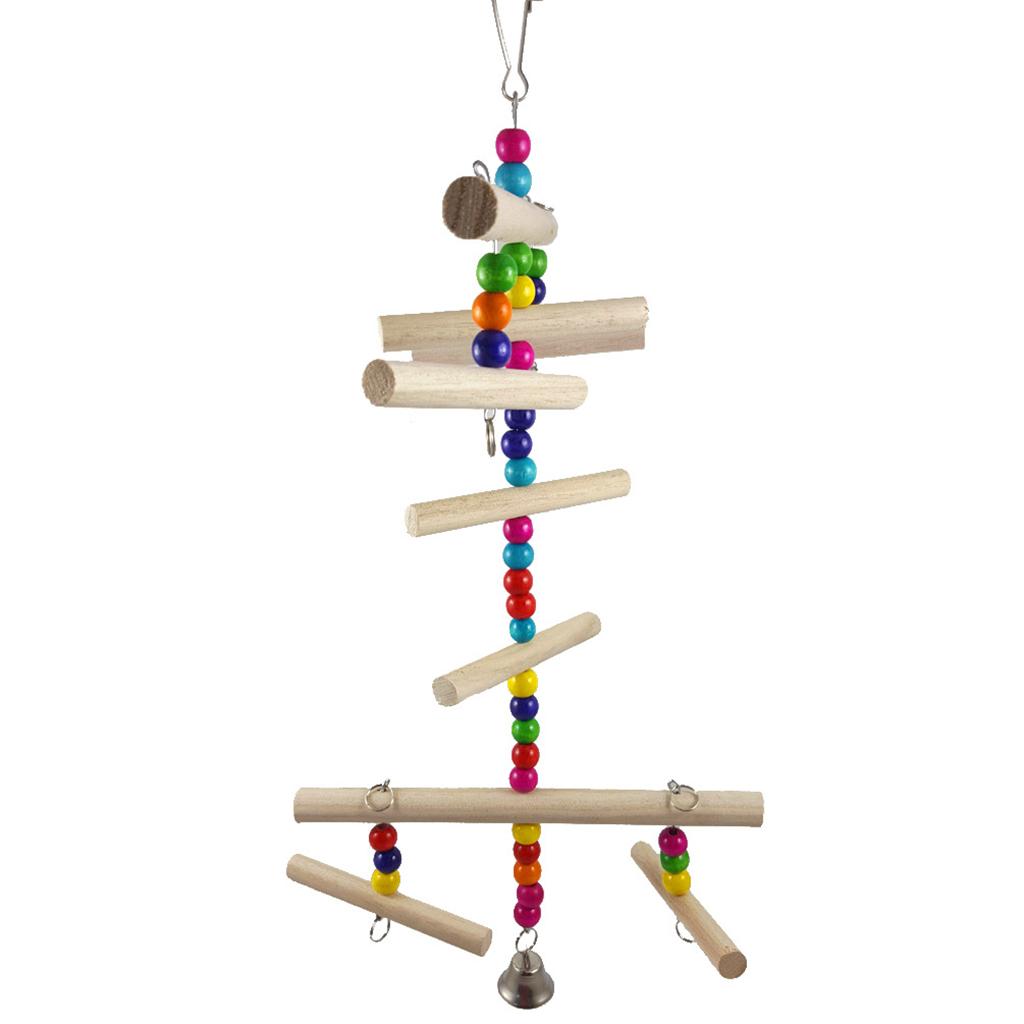 Bird Chewing Toy Wooden Blocks Parrot Wood Perch Chew Toys Colorful Beads 1