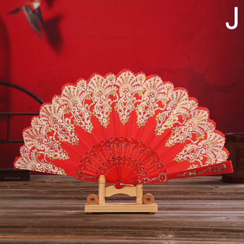 Vintage Folding Fan Chinese Style Dance Performance Hand Fans Gold Powder Plastic Fan Art Craft Gift Wedding Party Home Decor