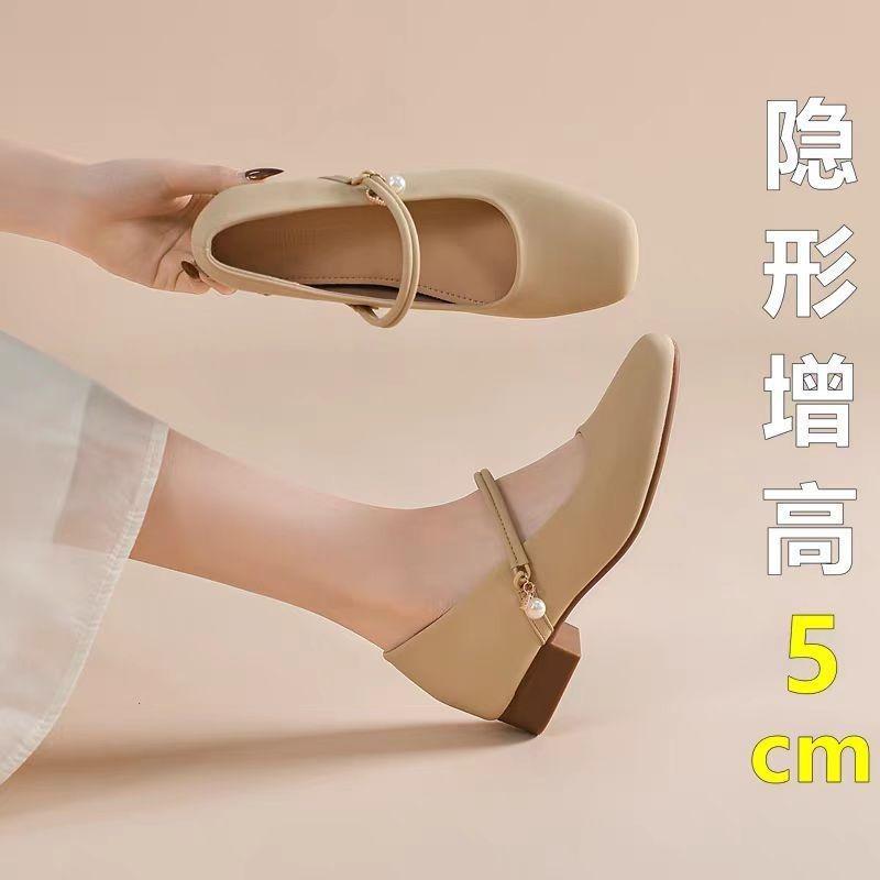 Mary Jane women's shoes new summer skirt inner height increase square head thick heel elastic one pedal single shoes