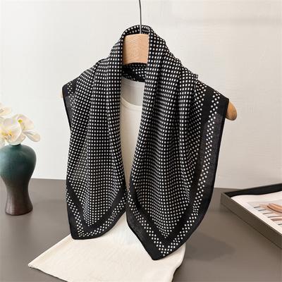 Polka Dot Print Hairbands Square Scarf Women Cotton Linen Feeling Bandana Neck Kerchief Head Bands Foulard Female Scarfs
