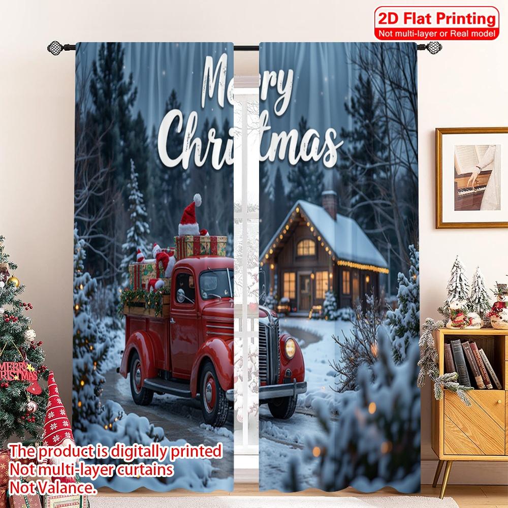 

2pcs 2D flat printing Merry Christmas Drapes Merry Christmas Gnomes Truck Gifts Fabric Without Electricity Holiday Decorations 52.50×116.00 CM 2pcs