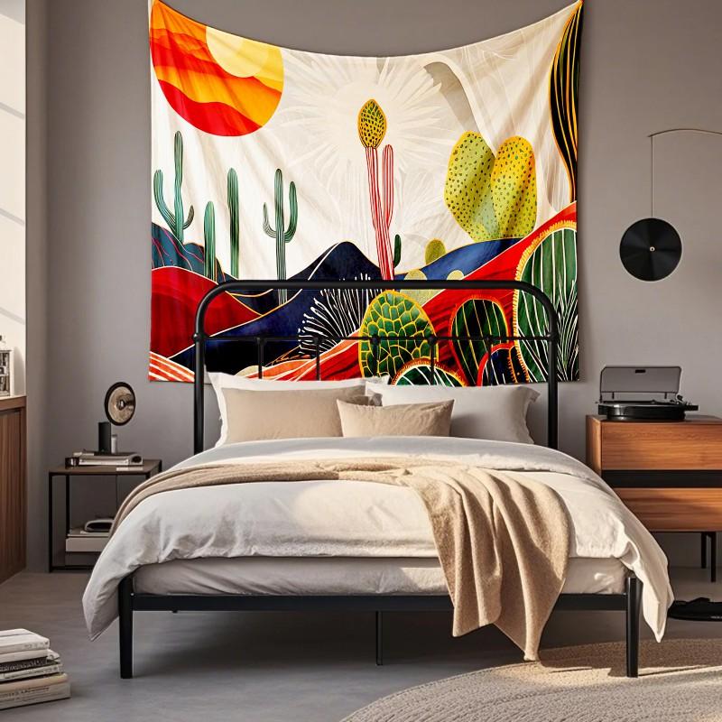 Boho Chic Wall Tapestry With Moon Phase Floral Starry Sky Design Bedroom Yoga Studio Decor