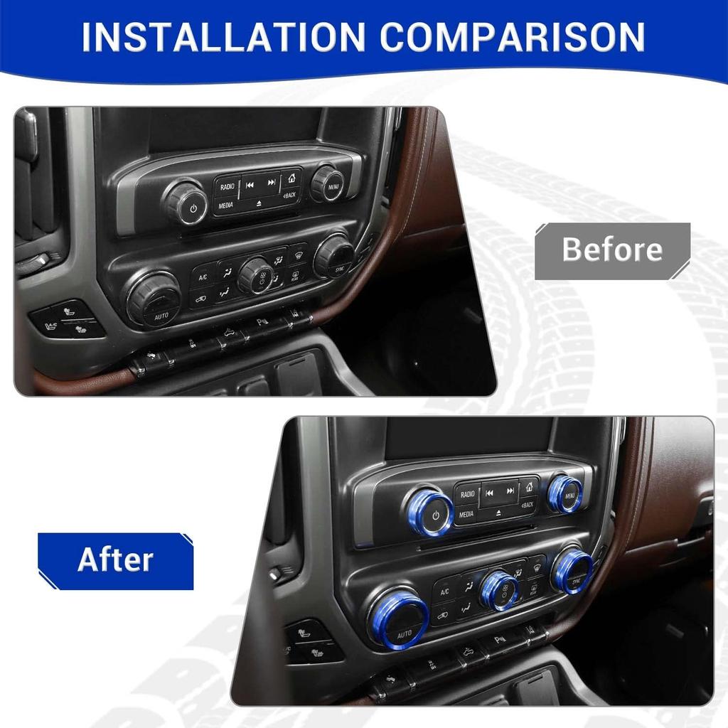 for Silverado Center Console Knob Cover Trim Ring Blue for Chevy Silverado/Suburban/GMC Sierra 2014-2018 Blue Interior Accessories 8pcs