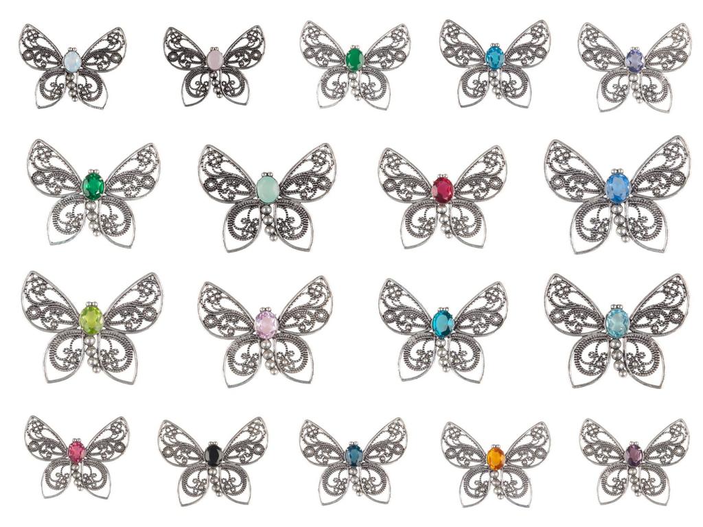 Natural Gemstone Butterfly Pendant, Elegant And Artisan Jewelry 925 Silver 1.66" CP-13