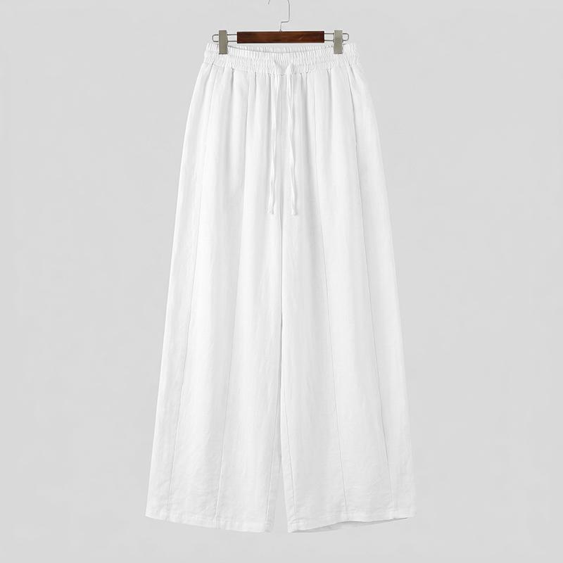 INCERUN Men Drawstring Elastic Waist Flimsy Drapey Casual Long Wide Leg Pants Trousers