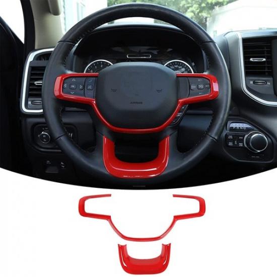 Interior Center Console Steering Wheel Cover Trim For Dodge Ram 1500 2018-20 Red