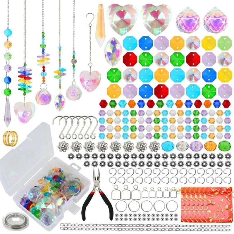 

Set of 460 Creative Sun Catcher Crafting Set Rainbow Pendant Beading Supplies Jewelry Ornament Window Garden Decoration 1