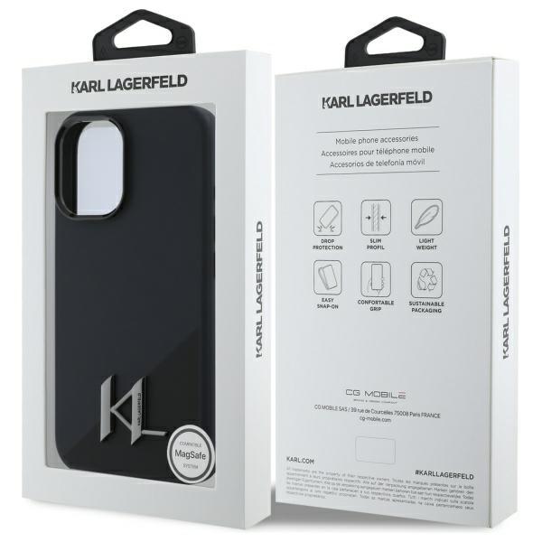 Karl Lagerfeld Klhmp16Sscmkmpck Iphone   16 6.1 Czarny/Black Hardcase Silicone Shadow Metal Initial Magsafe