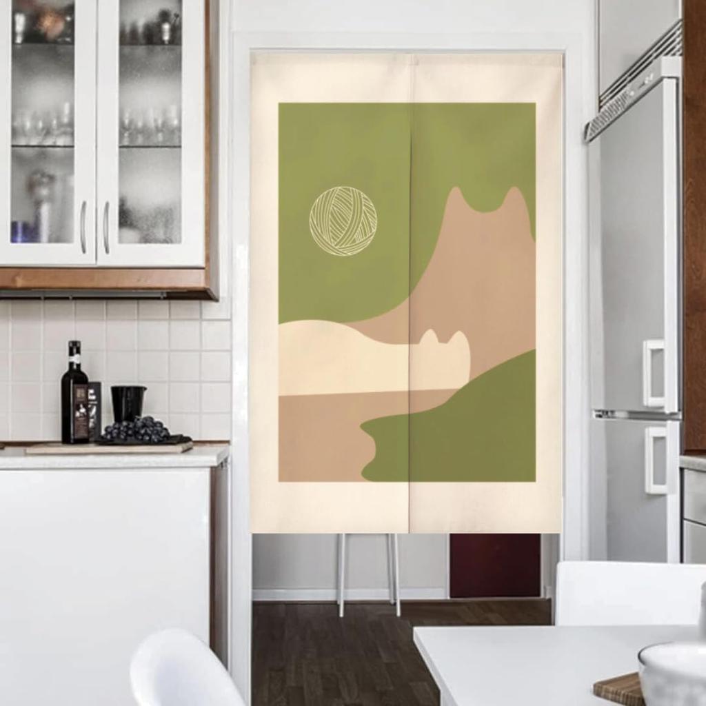 Thick Noren Curtain with Tension Cat 150cm Privacy Room Abstract Modern Easy Doorway Heat Blocking Rod, Pattern, Long, Screen, Divider, Design,